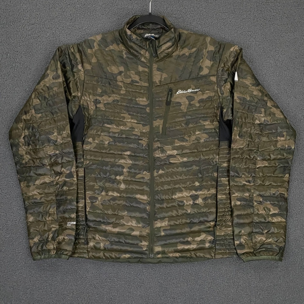 Eddie Bauer Puffer Jacket Men Small First Ascent Camo Storm 800 Down Winter